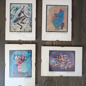 Set of 4 Signed Matted/ Clip Frame African Wall Print Arts by Paul Nzalamba